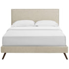 Modway - Macie Tissu Lit à plateforme Queen avec pieds ronds et écartés, Beige-Rail central avec deux pieds de soutien