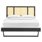 Modway - Kelsea Canne et bois Lit à plateforme complet avec pieds angulaires, Noir-Rubberwood Legs