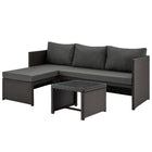 Manhattan Comfort - Ensemble de 3 : canapé 2 places et fauteuil lounge de patio moderne Menton avec table basse - marron et gris-Ensemble moderne de chaise longue d'extérieur 2 pièces, canapé 2 places et table basse
