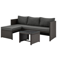 Manhattan Comfort - Ensemble de 3 : canapé 2 places et fauteuil lounge de patio moderne Menton avec table basse - marron et gris-Ensemble moderne de chaise longue d'extérieur 2 pièces, canapé 2 places et table basse
