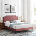 Modway - Liva Performance Velvet Lit King, Rose poussiéreuse-Pieds en bois noir effilés
