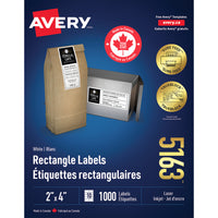 Avery - Étiquettes rectangulaires blaches avec TrueBlock, 2 po x 4 po, Paquet de 1000 (5163)-2 po x 4 po, blanc