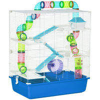 PawHut - Cage pour hamster 23 po L 5 niveaux avec système de tubes tunnels - Bleu-Le système de tubes de jeu ajoute plus de plaisir et permet à votre petit animal de se déplacer librement