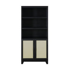 Manhattan Comfort - Sheridan 31,49 po Bibliothèque Armoire Style Mid-Century Moderne - Noir-Bibliothèque moderne en rotin pour bureau à domicile, salon et rangement supplémentaire