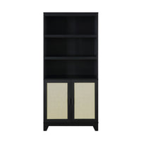 Manhattan Comfort - Sheridan 31,49 po Bibliothèque Armoire Style Mid-Century Moderne - Noir-Bibliothèque moderne en rotin pour bureau à domicile, salon et rangement supplémentaire