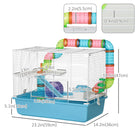 PawHut - Cage pour hamster 3 niveaux 23 po avec roue et bouteille d'eau - Bleu clair-Poignées permettant de transporter la cage facilement sans difficulté