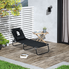 Outsunny - Chaise longue pliante d’extérieur - chaise de bronzage avec ouverture pour le visage - noir-Fabriqué avec une structure métallique solide et du tissu Oxford pour une construction fiable
