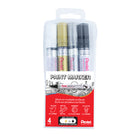 Pentel - Paint Marker, Pointe Moyenne, Couleurs Assorties Blanc, Or, Argent, Noir - Paquet de 4-Marqueur à peinture à pointe conique avec une encre riche et vive.