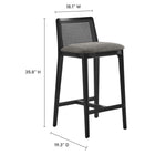 Modway - Monarch Bois et rotin Tabouret de comptoir - Noir Noir Gris-Dossier en rotin de canne