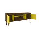 Manhattan Comfort - Meuble TV Bradley 62,99 po style Mid-Century Modern - Brun Rustique et Jaune-Pieds évasés élégants en bois massif pour une durabilité accrue