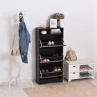 HOMCOM - Armoire à chaussures étroite avec 3 abattants et étagère ouverte - café-Les étagères intérieures sont réglables sur 2 niveaux ou amovibles pour s’adapter à des chaussures de différentes hauteurs 