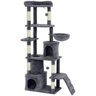 PawHut - Arbre à chat, grande tour de 67 po avec 7 poteaux à griffer - gris foncé-Ce centre tout-en-un de 66,9 po (170 cm) comprend un perchoir, des condos et un hamac 