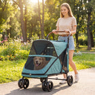 PawHut - Poussette pour chien pliage facile, poussette pour animaux de grande taille, turquoise-Suspension à ressorts sur toutes les roues absorbant les chocs de la route pour assurer une promenade douce et stable 
