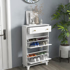 HOMCOM - Armoire à chaussures étroite avec 2 tiroirs basculants pour rangement - blanc-Tablettes ajustables ou amovibles offrant des options de rangement flexibles 