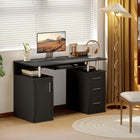 HOMCOM - Bureau d'ordinateur avec plateau à clavier et tiroirs de rangement - 47,2 po L x 21,7 po l x 29,5 po H - noir-Comprend un plateau pour clavier, une armoire fermée, trois tiroirs coulissants et deux compartiments ouverts 