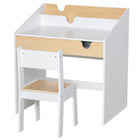 Qaba - Ensemble bureau et chaise pour enfants avec tiroir de rangement coulissant pour 6-10 ans - blanc et naturel-Ensemble de deux pièces comprenant un bureau et une chaise assortie  
