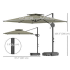 Outsunny - Parasol de patio carré déporté 8 pi L x 9 pi l avec base remplissable, gris clair-Toiles en polyester 200 g/m² avec revêtement PA résistantes aux rayons UV (30+) et à la décoloration