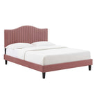 Modway - Juniper Chenal Touffé Performance Velvet Lit de plateforme King, Rose poussiéreuse-Velours de performance résistant aux taches