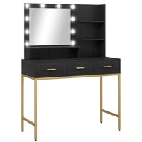 HOMCOM - Coiffeuse avec miroir et lumières - 38,6 po L x 17,7 po l x 54,3 po H - noir-Trois tiroirs et trois étagères ouvertes pour l’organisation 