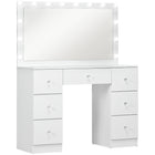 HOMCOM - Coiffeuse avec miroir et lumières - 40,9 po L x 15,7 po l x 53,3 po H - blanc-Grand miroir avec 14 ampoules LED pour améliorer l’application du maquillage 