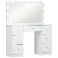 HOMCOM - Coiffeuse avec miroir et lumières - 40,9 po L x 15,7 po l x 53,3 po H - blanc-Grand miroir avec 14 ampoules LED pour améliorer l’application du maquillage 