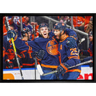 Connor McDavid and Darnell Nurse Oilers Celebration-H - Toile encadree - 31" x 22"-Impression sur toile de qualité supérieure avec bordures enveloppées