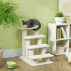 PawHut - Escalier pour animaux à 4 marches avec poteau à griffer recouvert de tapis - blanc crème-Panneau de particules stable et résistant à l'usure et polaire berbère pour une durabilité longue durée 