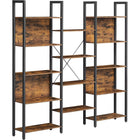 Boutique Home - Bibliothèque large triple à 5 niveaux avec 14 étagères de rangement - Style brun rustique- Couleur : Marron rustique, noir ; Matériau : Panneau de particules, acier