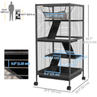 PawHut - Cage à 4 niveaux pour lapin, cochon d’Inde, furet, rat, hamster 45 po H - gris charbon-Chaque plateforme possède des trous ronds reliés par des rampes 