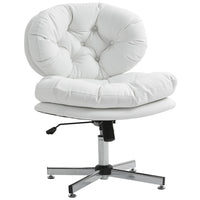 HOMCOM - Chaise de bureau sans accoudoirs avec siège rembourré - Crème-Dossier incurvé avec design capitonné ajoute une touche d’élégance