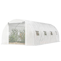 Outsunny - Serre tunnel à entrée piétonne avec 2 barres de support - 20 pi x 10 pi x 7 pi - blanche-Deux tiges de support détachables et amovibles assurent une stabilité renforcée  
