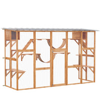 PawHut - Grand enclos extérieur pour chat avec condos, plateformes et échelles pour chat - 118,1 po L x 37,4 po l x 74 po H - orange-Les chats peuvent entrer et sortir librement par la fenêtre 