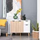 HOMCOM - Buffet 35,4 po L - blanc et bois naturel-Base surélevée pour éviter les dommages causés par l'humidité 