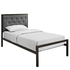 Modway - Mia Tissu Lit simple, Brun Gris-Cadre en acier revêtu de poudre
