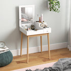 HOMCOM - Coiffeuse avec miroir rabattable - 23,6 po L x 19,7 po l x 33,7 po H - blanc-Dispose d’un grand compartiment pour les accessoires de maquillage essentiels 