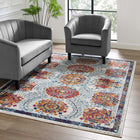 Modway - Entourage Treillis marocain floraux vieillis Kensie Tapis de 5 pi l x 8 pi L - Ivoire Bleu Rouge Orange Jaune-Tissage serré à poil bas