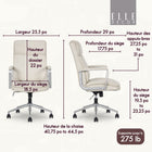 Elle Décor - Fauteuil de bureau Ellegant IVY - 25 1/2 po l x 29 po P x 40 3/4 po à 44 1/2 po H - Ivoire-Roulettes de grand diamètre, élégantes et durables, pour une mobilité aisée et en douceur