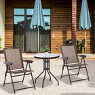 Outsunny - Ensemble de Bistro de Patio Pliable avec Chaises Récamier et Table Ronde, Brun-Le dessus de table en verre trempé est solide et facile à nettoyer.