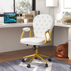 Vinsetto - Chaise de coiffeuse avec dossier et accoudoirs capitonnés à boutons - blanc-Réglez la hauteur du siège selon vos besoins pendant de longues heures de travail