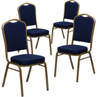 Flash Furniture – Chaise banquet empilable Hercules, dossier couronne, tissu bleu marine à motifs, châssis doré, 4/pqt-Ensemble de 4 chaises de banquet polyvalentes