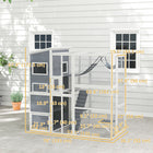 PawHut - Enclos extérieur pour chats 76 po Catio pour 2-3 chats d’intérieur gris-Maison à 4 niveaux, grande zone de course, rampes, plateformes et hamac douillet 