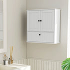 HOMCOM - Armoire murale de salle de bain style ferme avec étagère réglable - blanc-Panneaux à rainures classiques et lignes épurées ajoutent une élégante touche de style ferme à la décoration