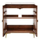 Modway - Vernon 30" Bois cannelé Armoire de coiffeuse avec évier - Blanc noyer-Matchs non inclus