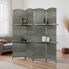HOMCOM - Séparateur de pièce autoportant 4 panneaux avec étagères pour chambre - gris-Comprend deux longues étagères, offrant un espace de rangement vertical généreux  
