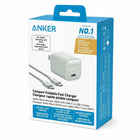 Anker - Chargeur Mural Nano USB-C 30W avec Câble Tressé Éco USB-C vers USB-C 3 pieds - Vert-Rechargez tous vos appareils portables : ce chargeur prend en charge une charge rapide maximale de 30 W, capable d’alimenter une large gamme d’appareils, de l’Apple Watch et des iPhone à l’iPad, au MacBook Air et bien plus encore.