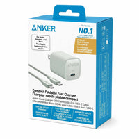 Anker - Chargeur Mural Nano USB-C 30W avec Câble Tressé Éco USB-C vers USB-C 3 pieds - Vert-Rechargez tous vos appareils portables : ce chargeur prend en charge une charge rapide maximale de 30 W, capable d’alimenter une large gamme d’appareils, de l’Apple Watch et des iPhone à l’iPad, au MacBook Air et bien plus encore.