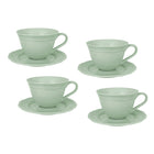 Casa Domani - Tasse et sous-tasse Florence Sage 220 ml - Lot de 4-En porcelaine avec un motif délicat en relief sur un profil festonné.