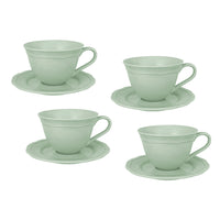 Casa Domani - Tasse et sous-tasse Florence Sage 220 ml - Lot de 4-En porcelaine avec un motif délicat en relief sur un profil festonné.