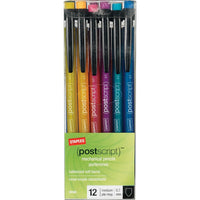 Staples - Portemines Postscript - 0,7 mm - Couleurs variées - Paquet de 12-Portemine à pointe rétractable produisant une écriture lisse; avec gomme à effacer