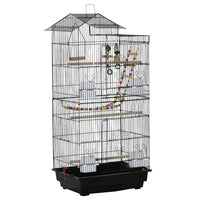 PawHut - Cage à oiseaux 39 po H avec échelle, balançoire, jouets, perchoirs - noir-La cage à oiseaux spacieuse offre amplement d’espace pour le déplacement des oiseaux 